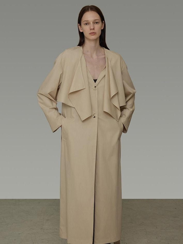 unspoken Classic Khaki Single Breasted Mid Length Loose Fit Women Commuter Trench Coats