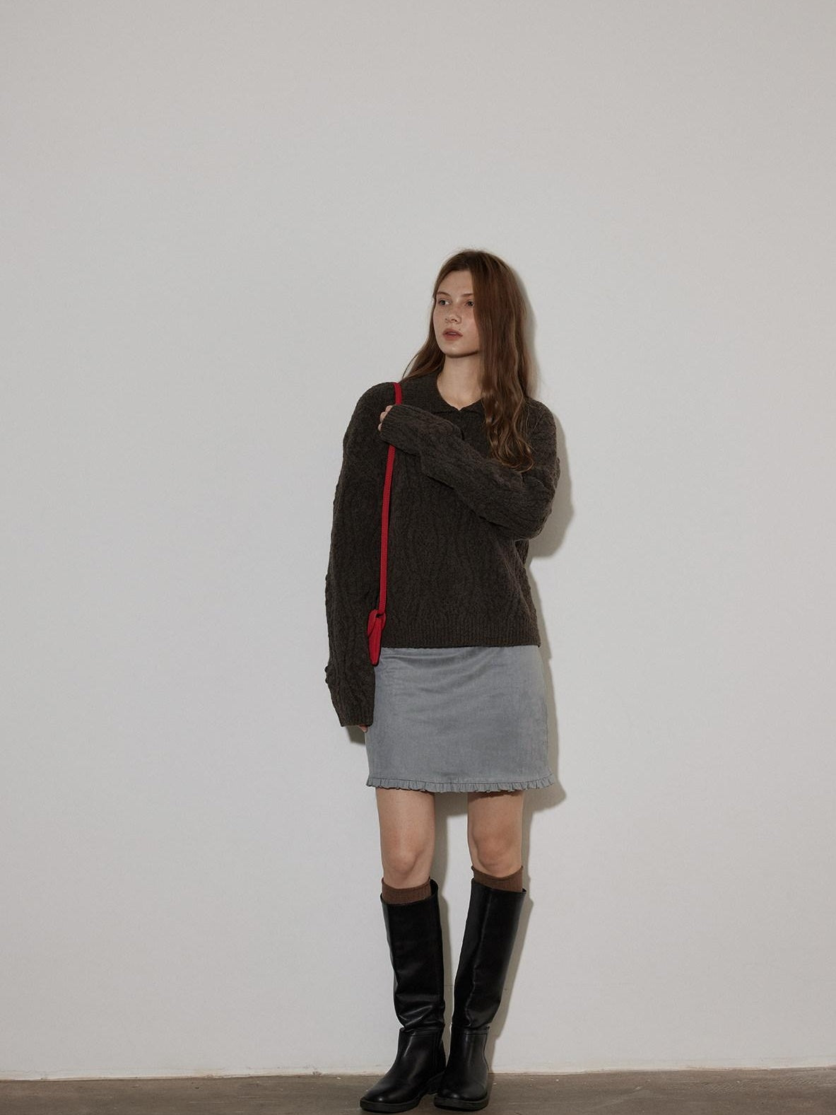Lofi choose Cozy Thick Pullover Loose Fit Office Long Sleeve Knit Blue Charcoal Sweaters