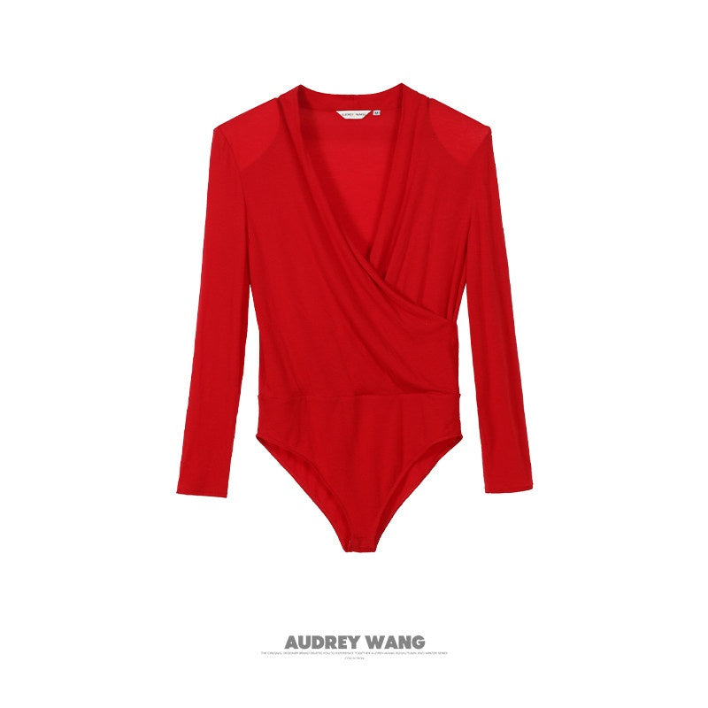 audreyyang_Lyocell_Wool_Stretch_Knit_Slim_Fit_V-neck_Womens_Red_Long_Sleeve_T-Shirts_MISSTT