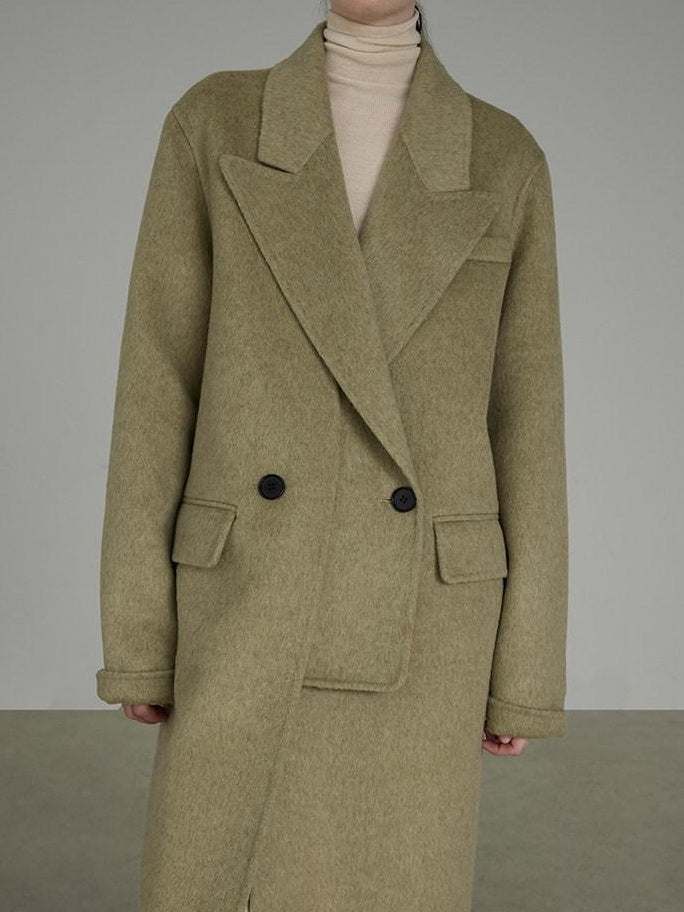 unspoken 70 Wool 30 Polyester Blend Minimalist Straight Double Breasted Blazer Wool Coats