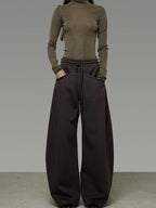 unspoken Breathable Cotton High Waist Tie Waist Minimalist Women Brown Wide Leg Pants