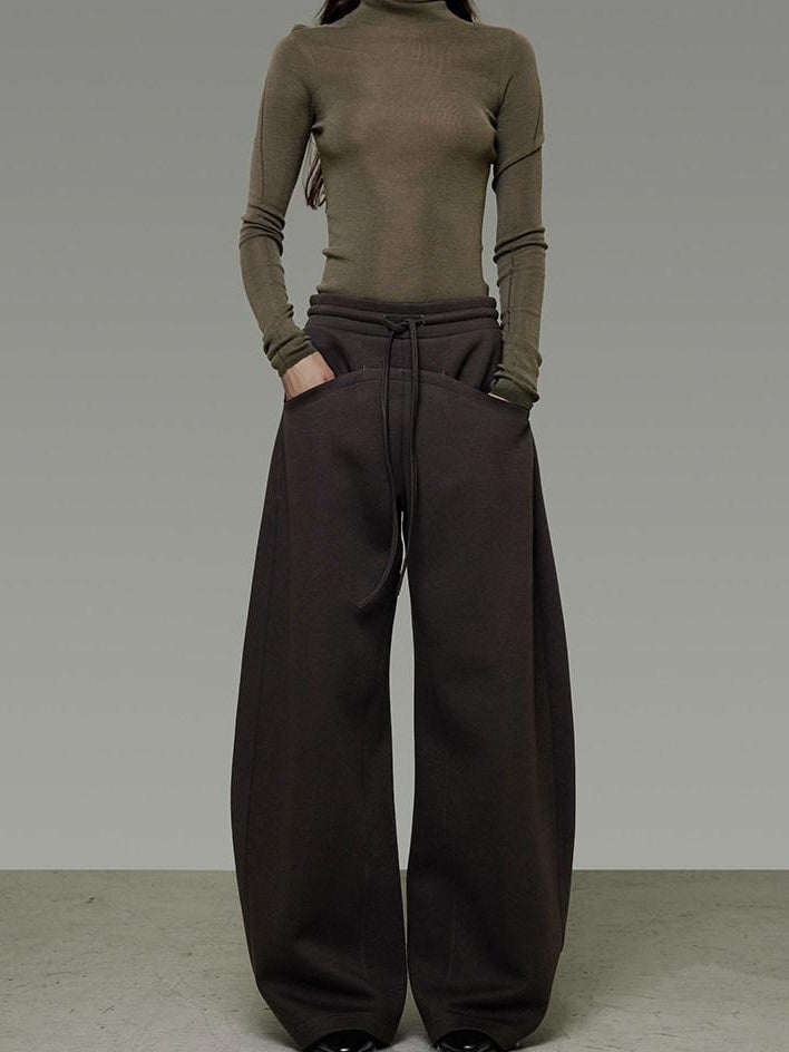 unspoken Breathable Cotton High Waist Tie Waist Minimalist Women Brown Wide Leg Pants