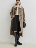 fano Thick Minimalist Commuter Straight Long Stand Collar Toggle Women Wool Coats