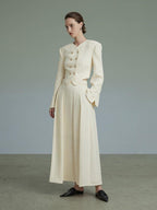 unspoken Original Design Double Breasted Cream Straight Fit Long Sleeve Top & Skirt Sets