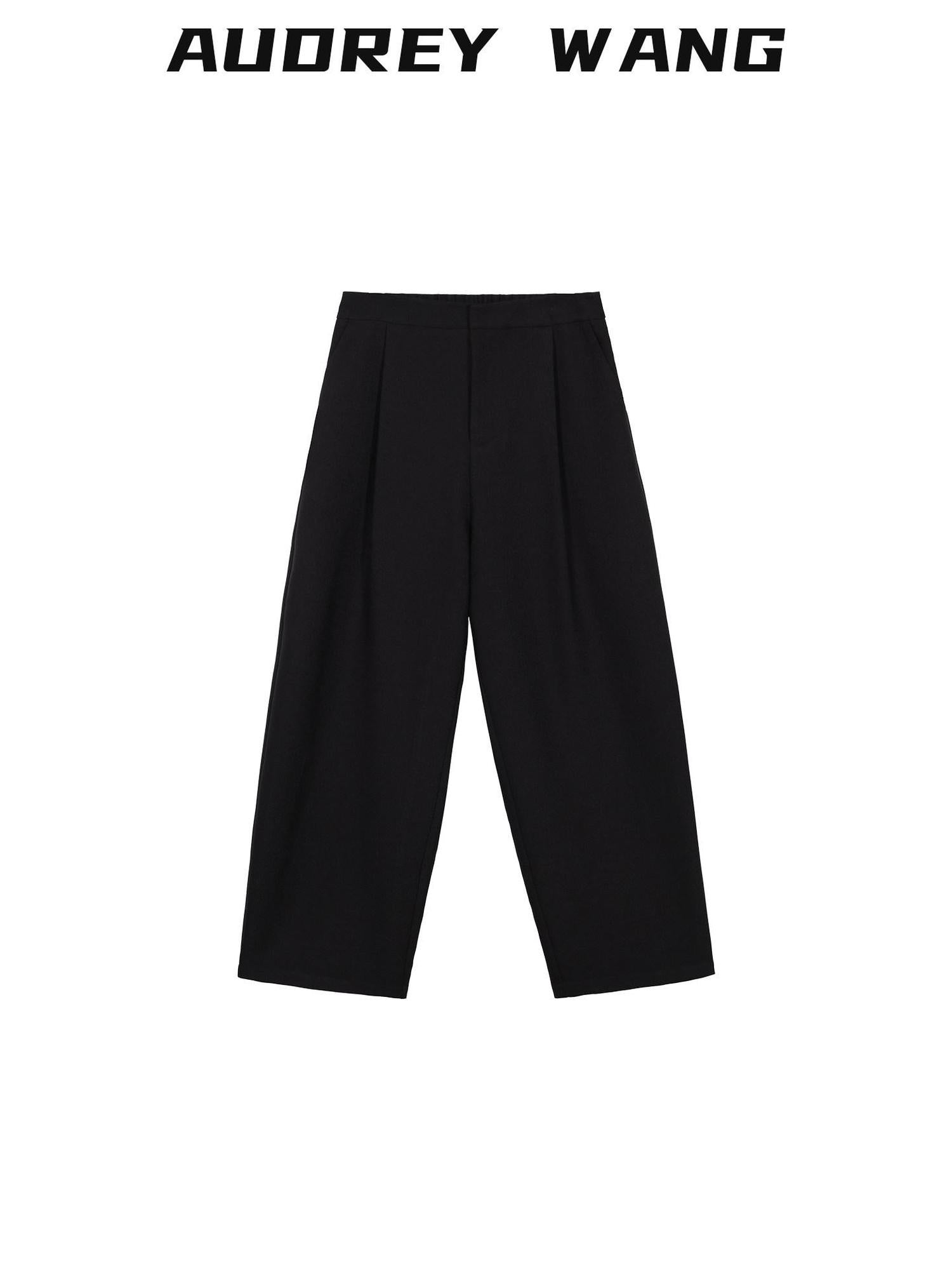 audreyyang Comfortable Pleated Natural Waist Women Polyester Zip Fly Wide Leg Pants