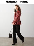 audreyyang Soft Poly Viscose Drape Casual Natural Waist Zip Fly Women Black Wide Leg Pants