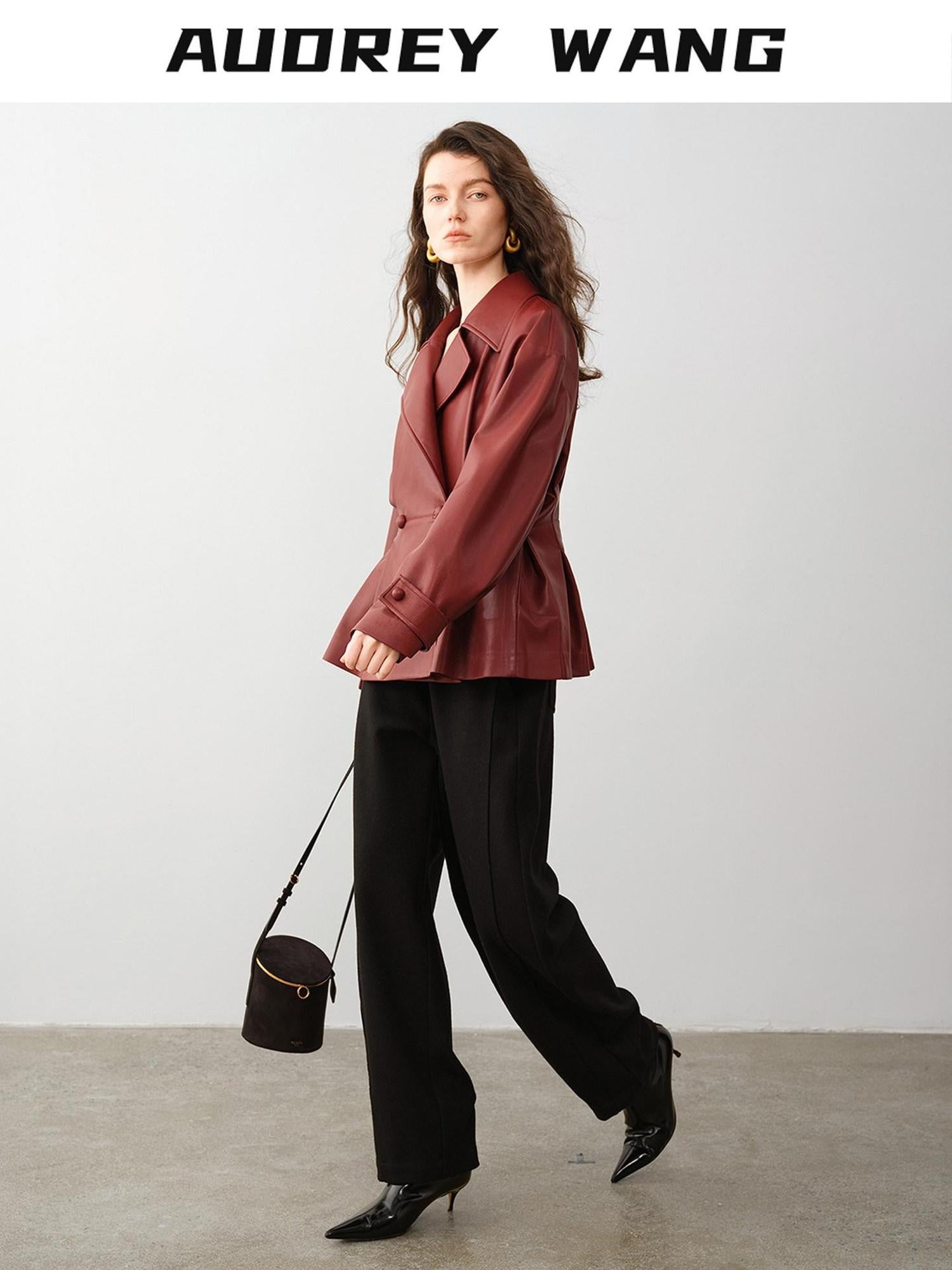 audreyyang Soft Poly Viscose Drape Casual Natural Waist Zip Fly Women Black Wide Leg Pants