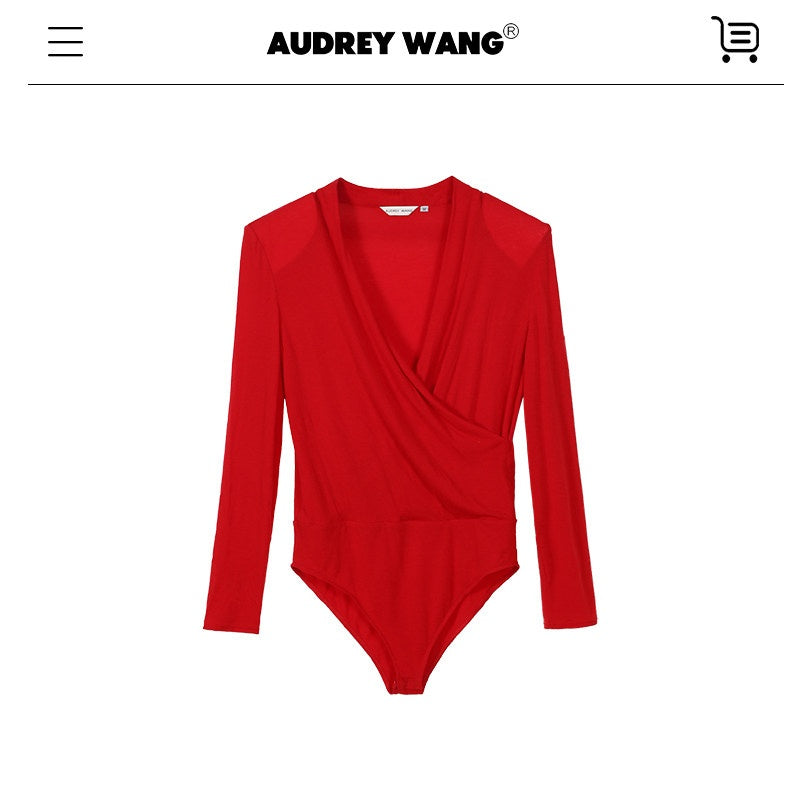 audreyyang_Lyocell_Wool_Stretch_Knit_Slim_Fit_V-neck_Womens_Red_Long_Sleeve_T-Shirts_MISSTT