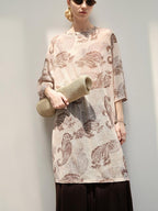 audreyyang Light Commuter Loose Paisley Print Round Neck Women Long Sleeve T-Shirts