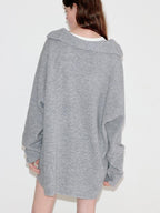 fano Light Heather Gray V-neck Knit Loose Casual Women Top & Shorts Sets