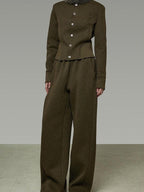 unspoken Breathable Cotton High Waist Minimal Office Heather Green Wide Leg Pants
