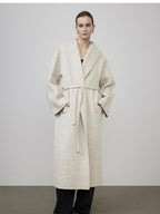 unspoken Warm Wool Rabbit Silk Blend Tie Waist Straight Cut Minimal Commuter Long Coats