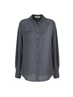 unspoken Skin Friendly Breathable Polyester Blend Loose Fit Blazer Collar Gray Shirts
