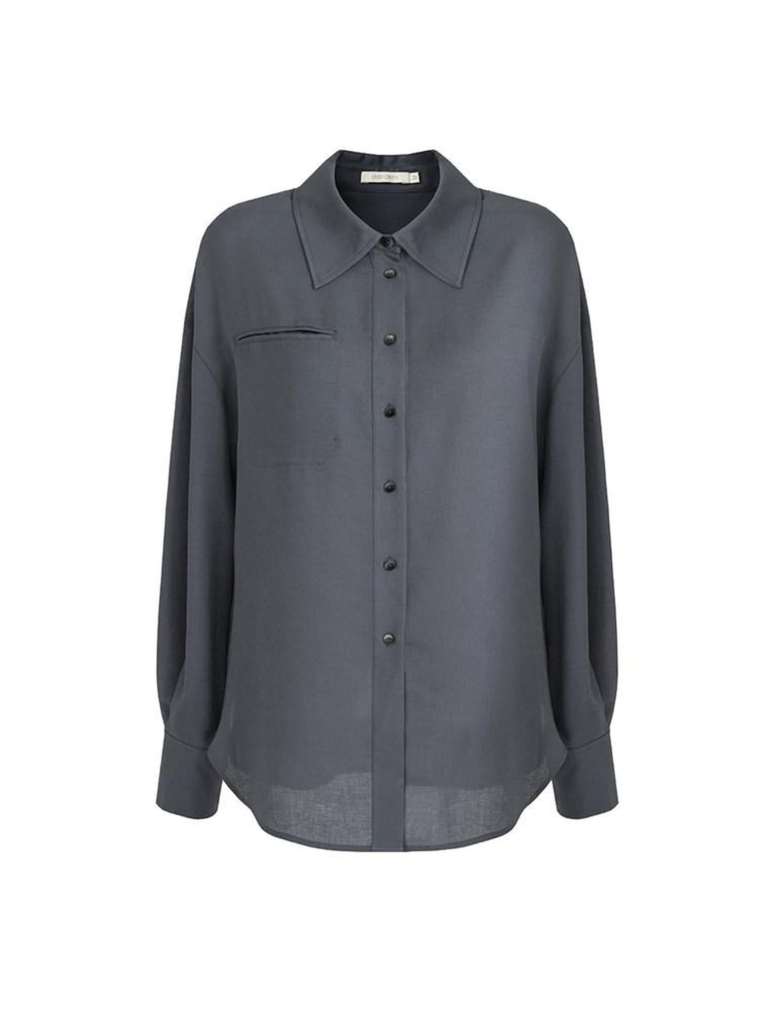unspoken Skin Friendly Breathable Polyester Blend Loose Fit Blazer Collar Gray Shirts