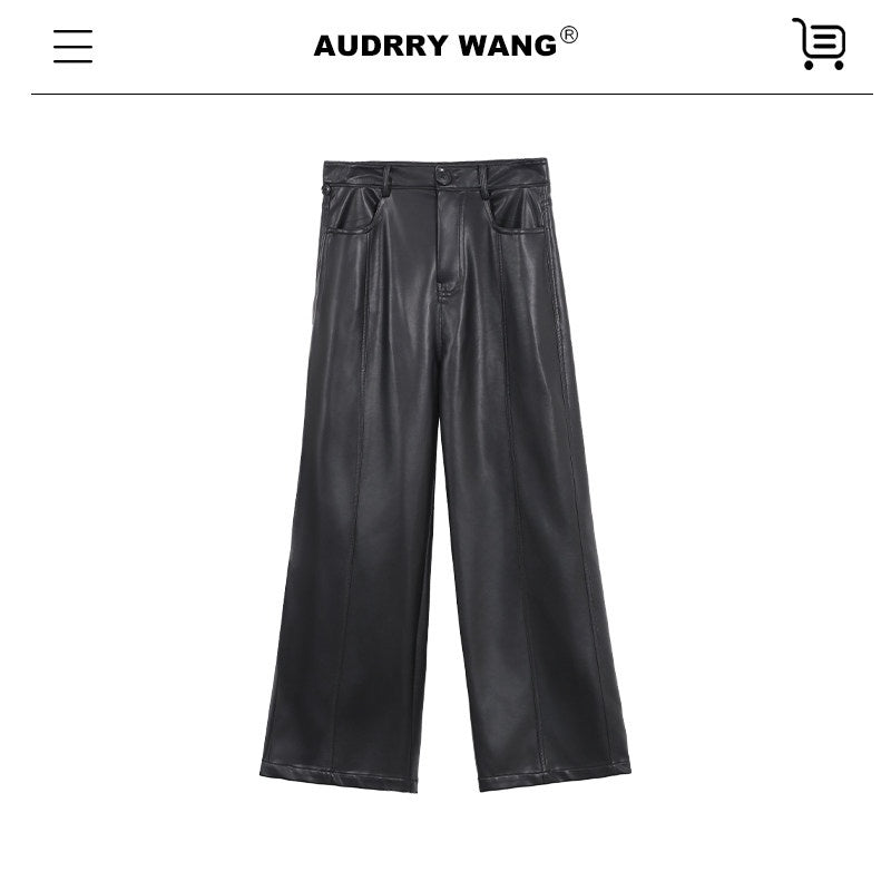 audreyyang_Premium_High_Waist_Viscose_Zipper_Light_Luxury_Women_Black_Straight_Pants_MISSTT