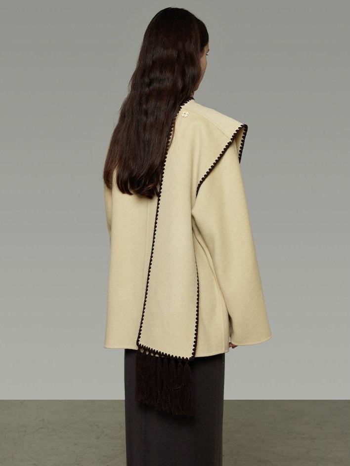 unspoken 100 Percent Wool Lightweight Minimal Commuter Loose Women Pale Yellow Wool Coats