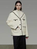 unspoken Lambswool Blend Tailored Loose Minimal Notch Collar Officewear Women Wool Coats