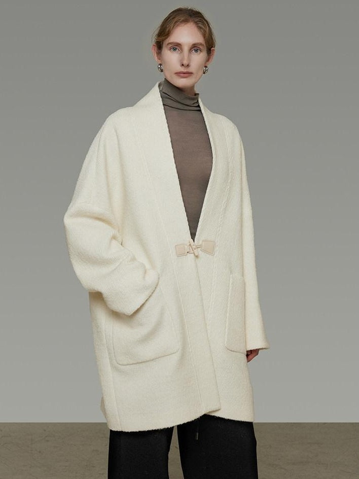 unspoken Minimal 3D Tailored Oversized Single Button Workwear White Mid Length Long Coats