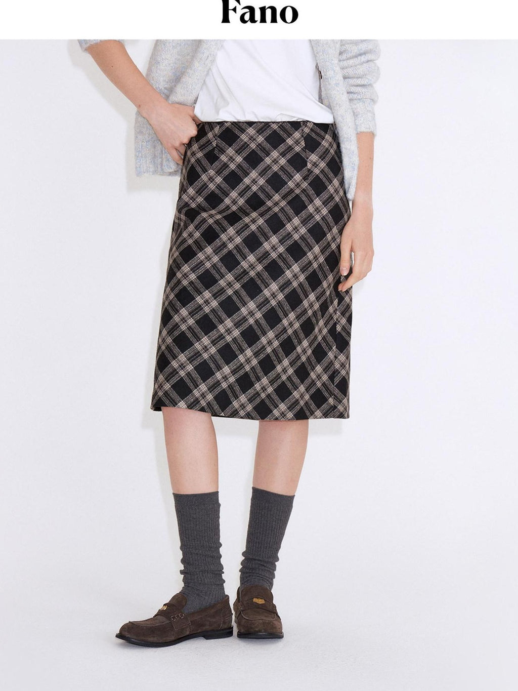 fano Cozy High Waist Wool Blend Plaid H Line Casual Women Midi Skirts