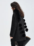 audreyyang Ultra Warm Fox Fur Solid Black Plush Elegant Women Luxury Scarves
