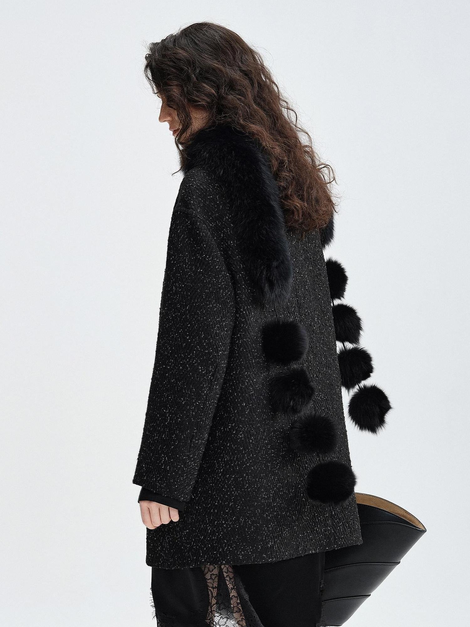 audreyyang Ultra Warm Fox Fur Solid Black Plush Elegant Women Luxury Scarves