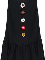 fano Viscose Linen Sleeveless Natural Waist Bubble A Line Casual Black Midi Dresses