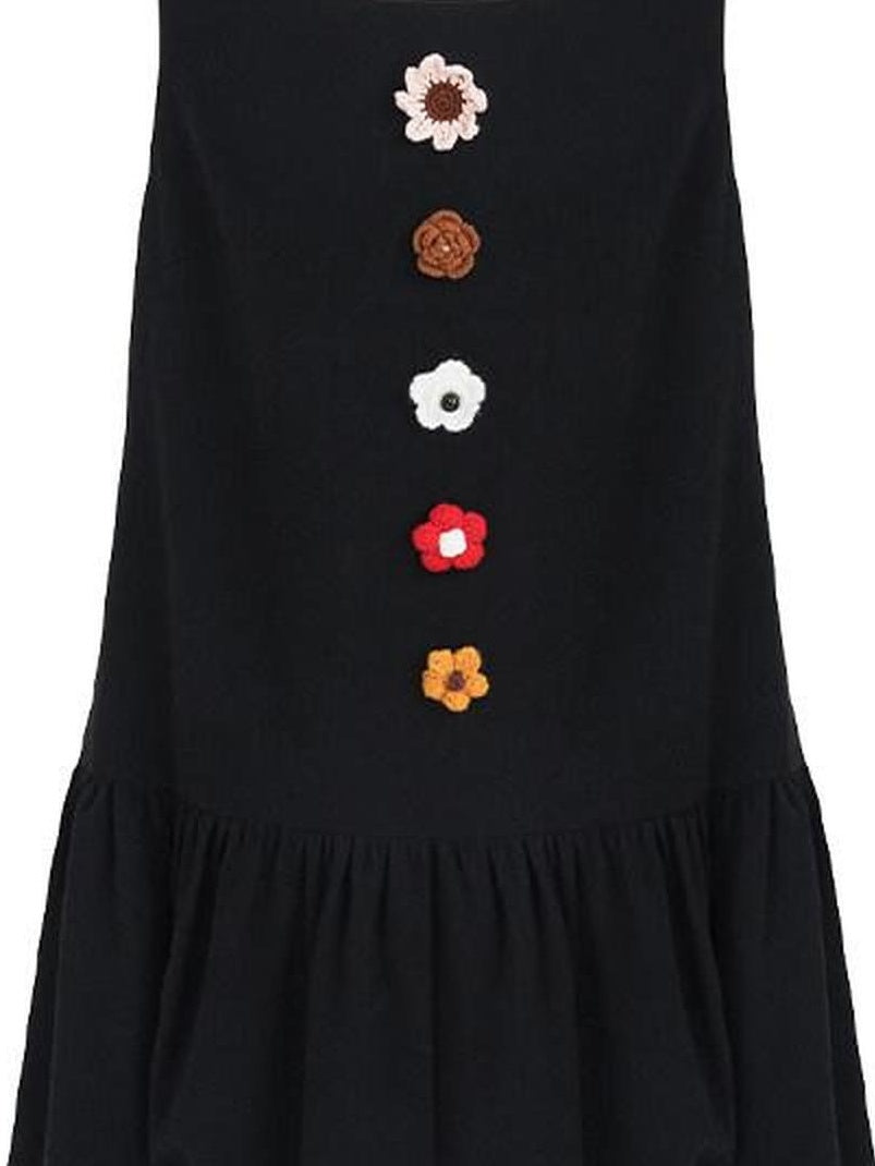 fano Viscose Linen Sleeveless Natural Waist Bubble A Line Casual Black Midi Dresses