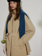 Lofi choose Office Ready Loose Fit Short Stand Collar Single Button Women Khaki Trench Coats