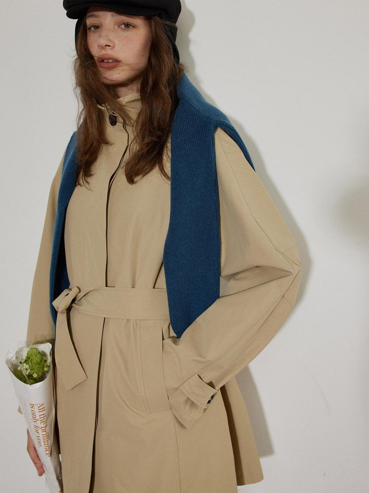 Lofi choose Office Ready Loose Fit Short Stand Collar Single Button Women Khaki Trench Coats
