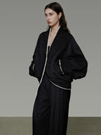 unspoken Minimalist Commuter Tailored Oversized V-neck Short Black Women Wool Coats