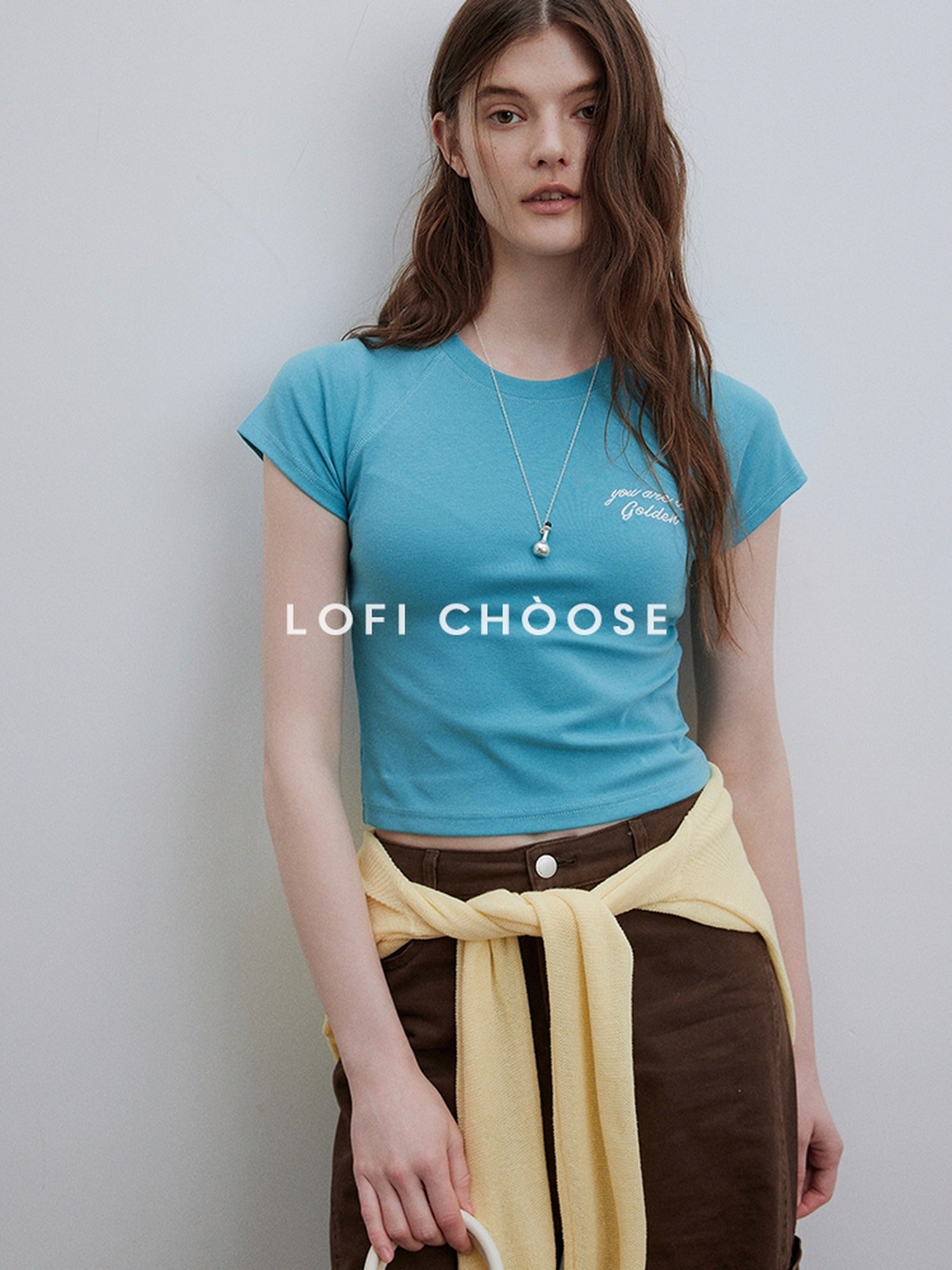 Lofi choose Loose Fit Round Neck Commuter Office Red Blue Short Sleeve T-Shirts