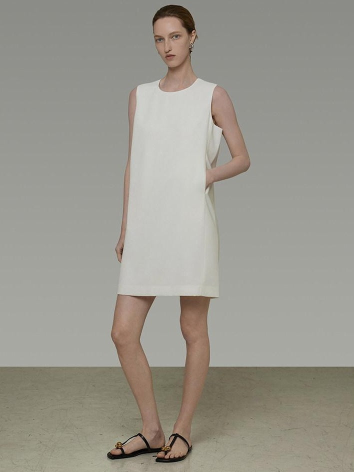 unspoken Minimal Sleeveless Natural Waist Structured Vest For Office Acetate Midi Dresses