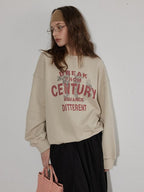 Lofi choose Oversized Letter Print Crewneck Pullover Commuter Style Women Oatmeal Sweatshirt