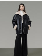 unspoken Minimalist Commuter Loose Fit Longsleeve Zip Women Black Leather Jackets