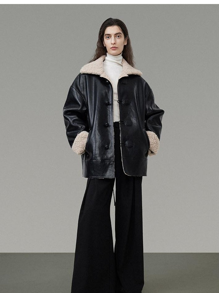 unspoken Minimalist Commuter Loose Fit Longsleeve Zip Women Black Leather Jackets