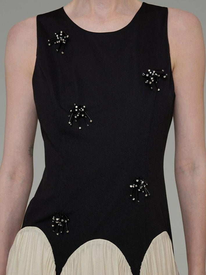 unspoken Elegant Beaded High Waist A Line Sleeveless Office Polyester Maxi Dresses