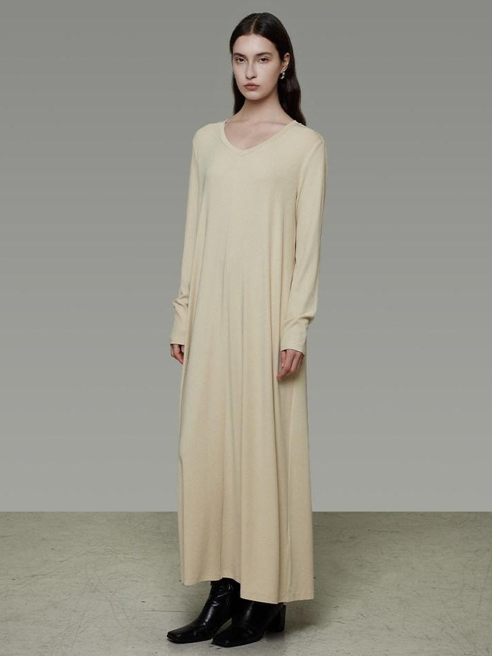 unspoken Non Fading Modal Cotton Long Sleeve Loose Waist Minimalist Commuter Maxi Dresses