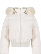fano 90% White Duck Down Warm Hooded Korean Commuter High Waist Women Down Jackets