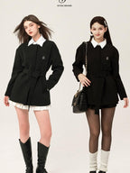 ikyou Versatile Belted Relaxed Fit Office Casual Women Polyester Black Blazers