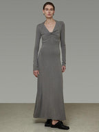 unspoken Soft Breathable Vneck Longsleeve Waist Cinch Viscose Knit Maxi Dresses
