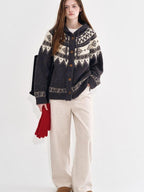 fano Cozy Hooded Jacquard Loose Fit Casual Long Sleeve Knit For Young Women Cardigans