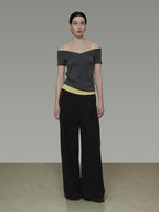 unspoken Moisture Wicking Lyocell Slim V-neck Patchwork Grey Green Halter Crop Tops