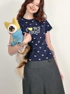 fano Stretch Cotton Slim Korean Commuter Crew Neck Women Navy Short Sleeve T-Shirts