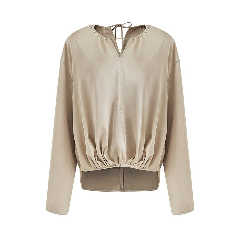 unspoken_Skin_Friendly_Breathable_Minimal_Loose_V-neck_Longsleeve_Women_Champagne_Blouses_MISSTT