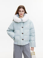ikyou Warm Embroidered Detachable Hood Korean Loose Nylon Padded Teal Puffer Jackets