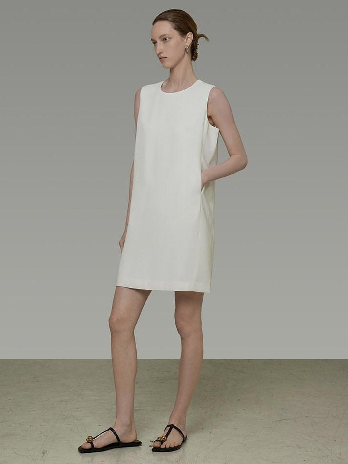 unspoken Minimal Sleeveless Natural Waist Structured Vest For Office Acetate Midi Dresses