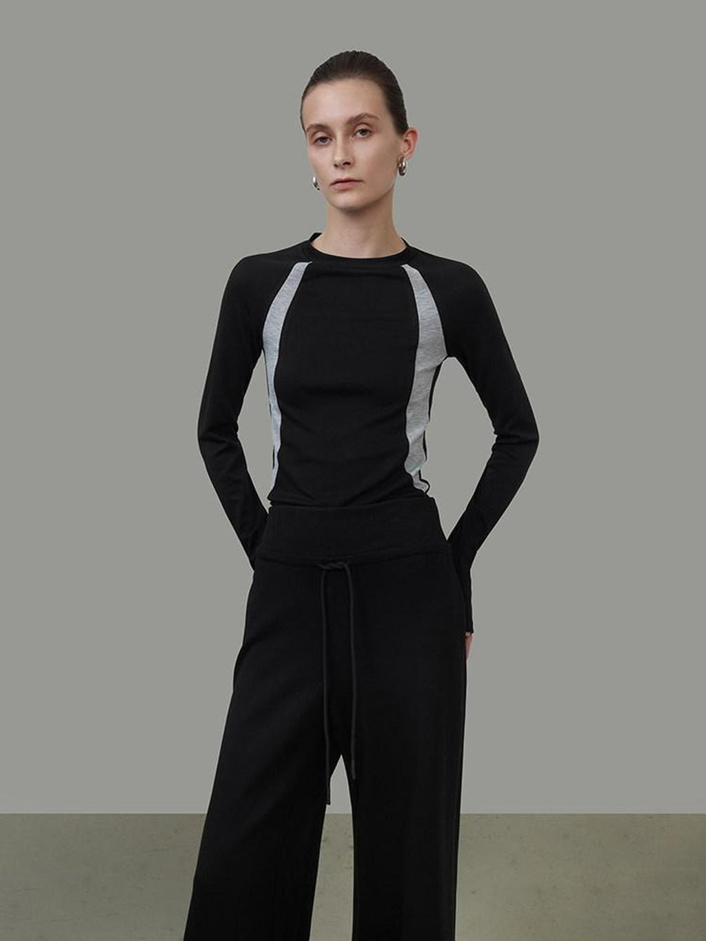 unspoken Nylon Viscose Stretch Slim Fit Minimalist Office Colorblock Crewneck Sweaters
