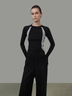unspoken Nylon Viscose Stretch Slim Fit Minimalist Office Colorblock Crewneck Sweaters