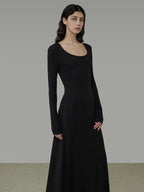 unspoken Waist Defining Knit Hline Minimalist Commuter Long Sleeve Maxi Dresses
