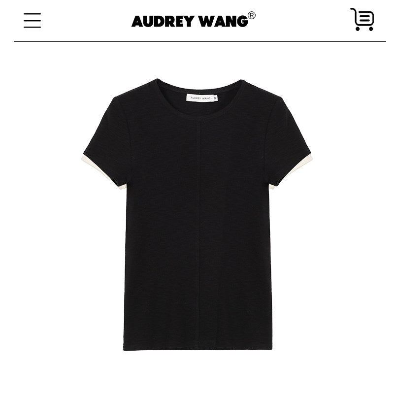 audreyyang_Viscose_Cotton_Slim_Fit_Casual_Round_Neck_Women_Solid_Short_Sleeve_T-Shirts_MISSTT
